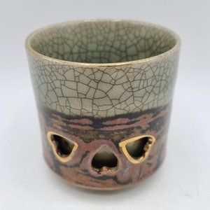 7 Vtg Somayaki Soma Ware Double Wall Sake Cups Heart Crackle Glazed Horse Japan